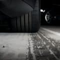 Wet tire prints on the asphalt