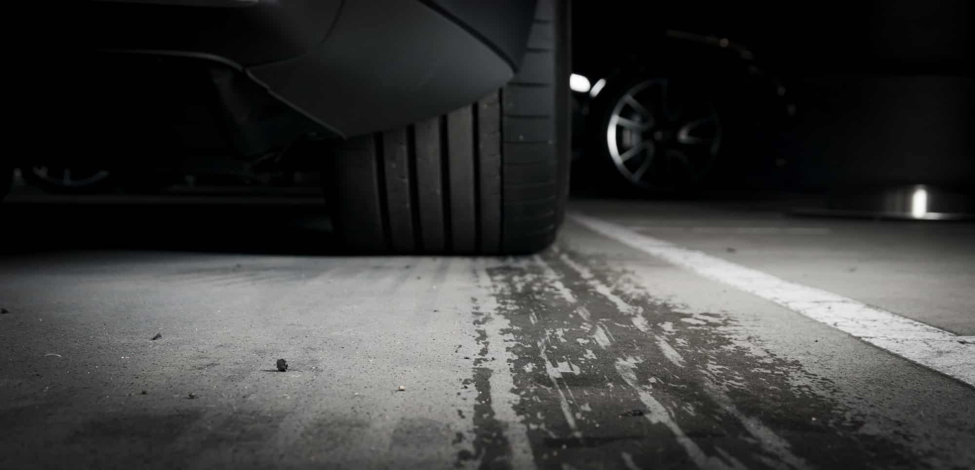 Wet tire prints on the asphalt