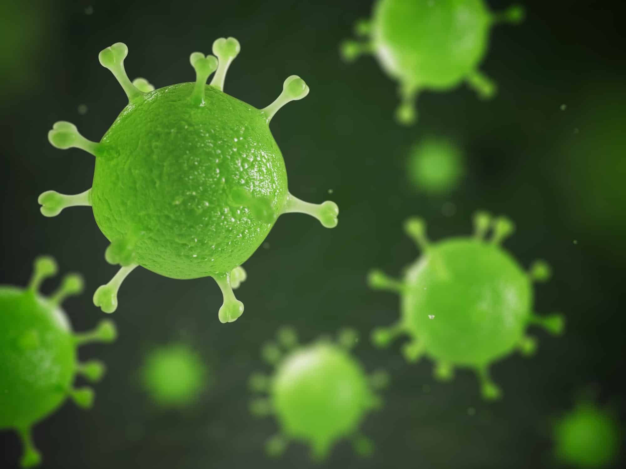 Human pathogenic virus and bacterias under microscope. Viral dis