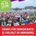 Plakat und Aufruf zur Demo für Demokratie und Vielfalt am 1. Februar 2025 in Neheim