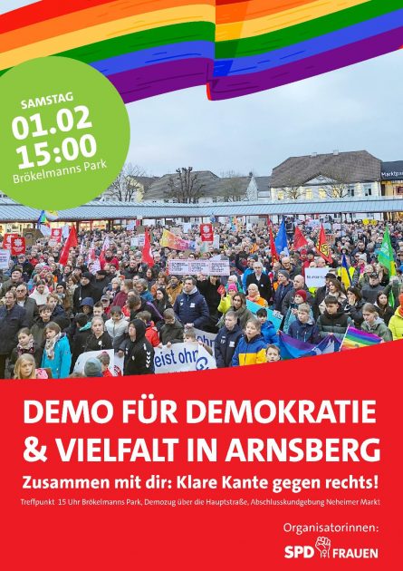 Plakat und Aufruf zur Demo für Demokratie und Vielfalt am 1. Februar 2025 in Neheim