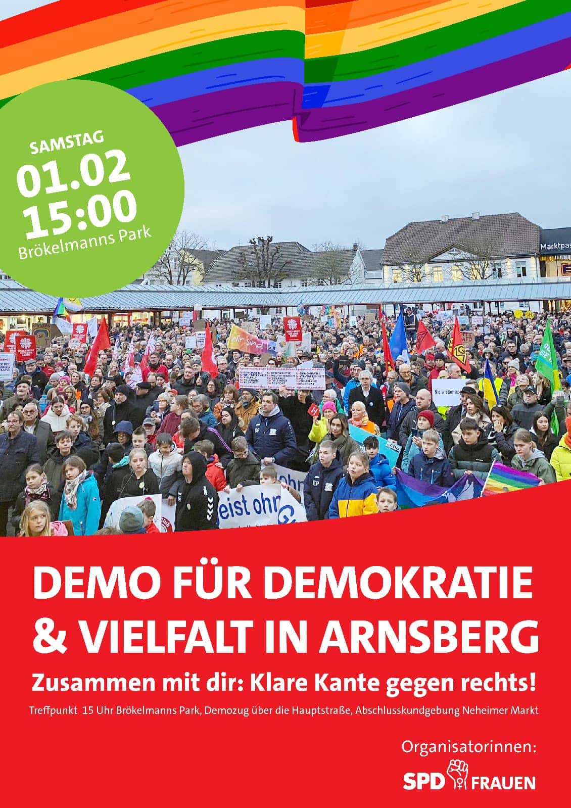 Plakat und Aufruf zur Demo für Demokratie und Vielfalt am 1. Februar 2025 in Neheim