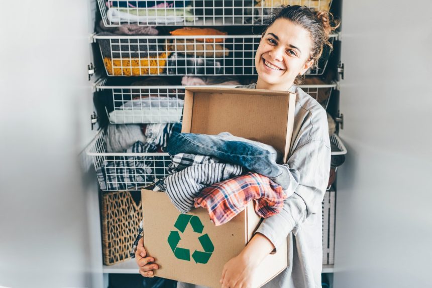 Woman with recycling clothes