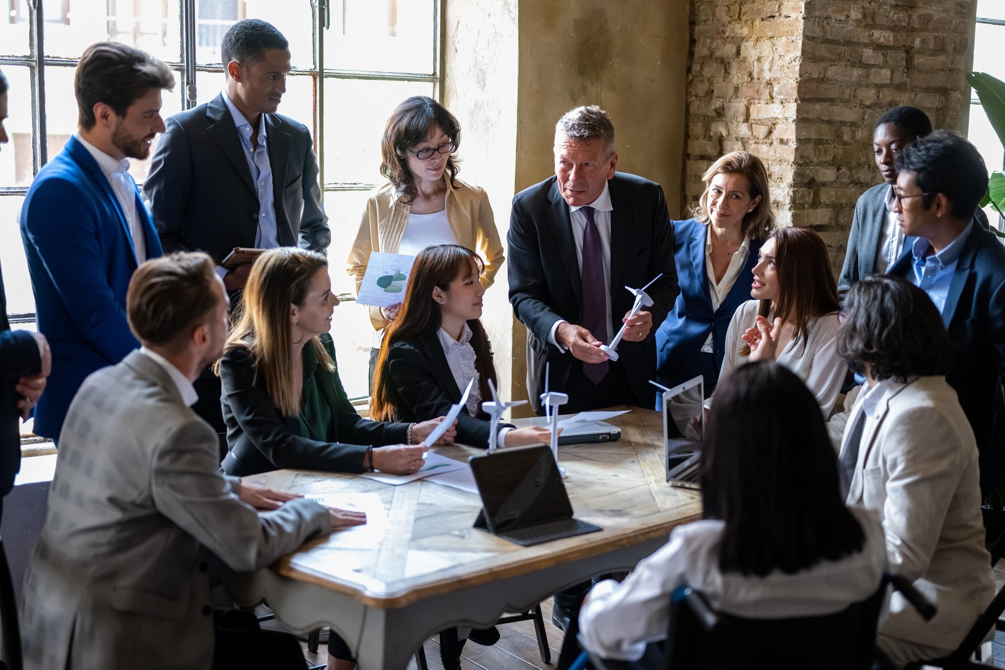 Meeting of entrepreneurs and engineers at the discussion table on energy projects