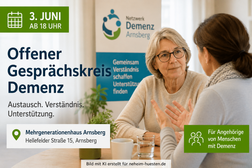 Artikelbild zum Offenen Gesprächskreis Demenz im Mehrgenerationenhaus Arnsberg am 3. Juni für Angehörige von Menschen mit Demenz