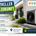 Artikelbild zur Veranstaltung „Heizkeller der Zukunft“ in Arnsberg mit Wärmepumpe vor einem Wohnhaus, Stadtwerke-Arnsberg-Bezug und Hinweisen zu klimafreundlichem Heizen.