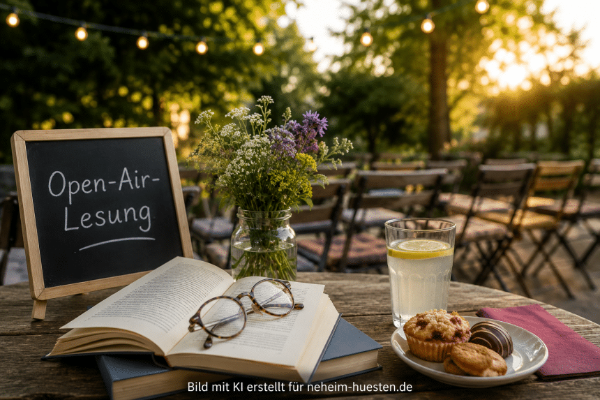 Symbolisches Artikelbild zu einer Open-Air-Lesung in Alt-Arnsberg mit Buch, Getränk und sommerlicher Lese-Atmosphäre