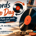 Grafisches Artikelbild zum Records Swap Day im Stadtlabor freiRAUM Arnsberg mit Schallplatten, Vinylkiste und Veranstaltungsdaten