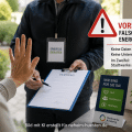 Symbolisches Warnbild zu falschen Energieberatern an der Haustür mit Stop-Geste und neutralem Warnsymbol