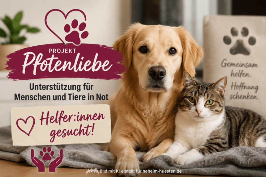 Symbolbild zum Projekt „Pfotenliebe“ der Stadt Arnsberg: Ein Hund und eine Katze stehen stellvertretend für die Betreuung von Haustieren in Notfällen und den Aufruf nach ehrenamtlichen Helferinnen und Helfern.