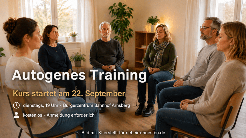 Teilnehmende sitzen bei einem Kurs zum autogenen Training im Stuhlkreis; Kursstart am 22. September im Bürgerzentrum Bahnhof Arnsberg.