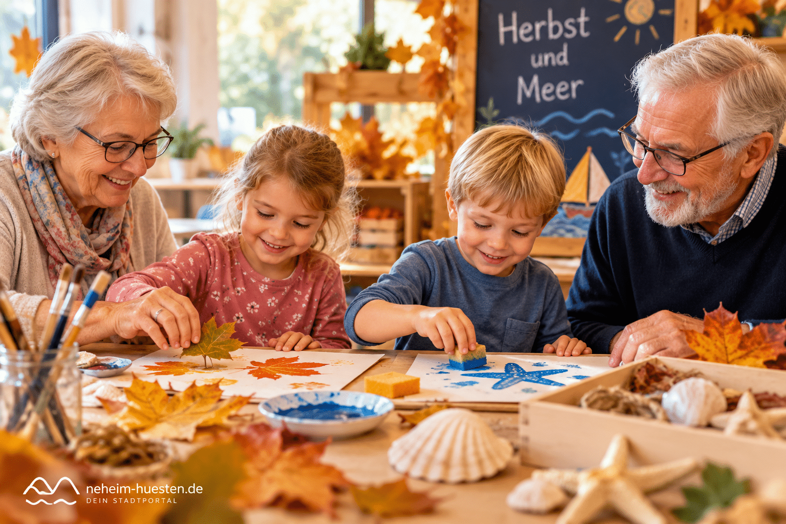 Artikelbild zum Großeltern- und Enkel-Treff ‚Herbst und Meer‘ in Arnsberg mit gemeinsamem Basteln, Herbstblättern und maritimen Motiven.